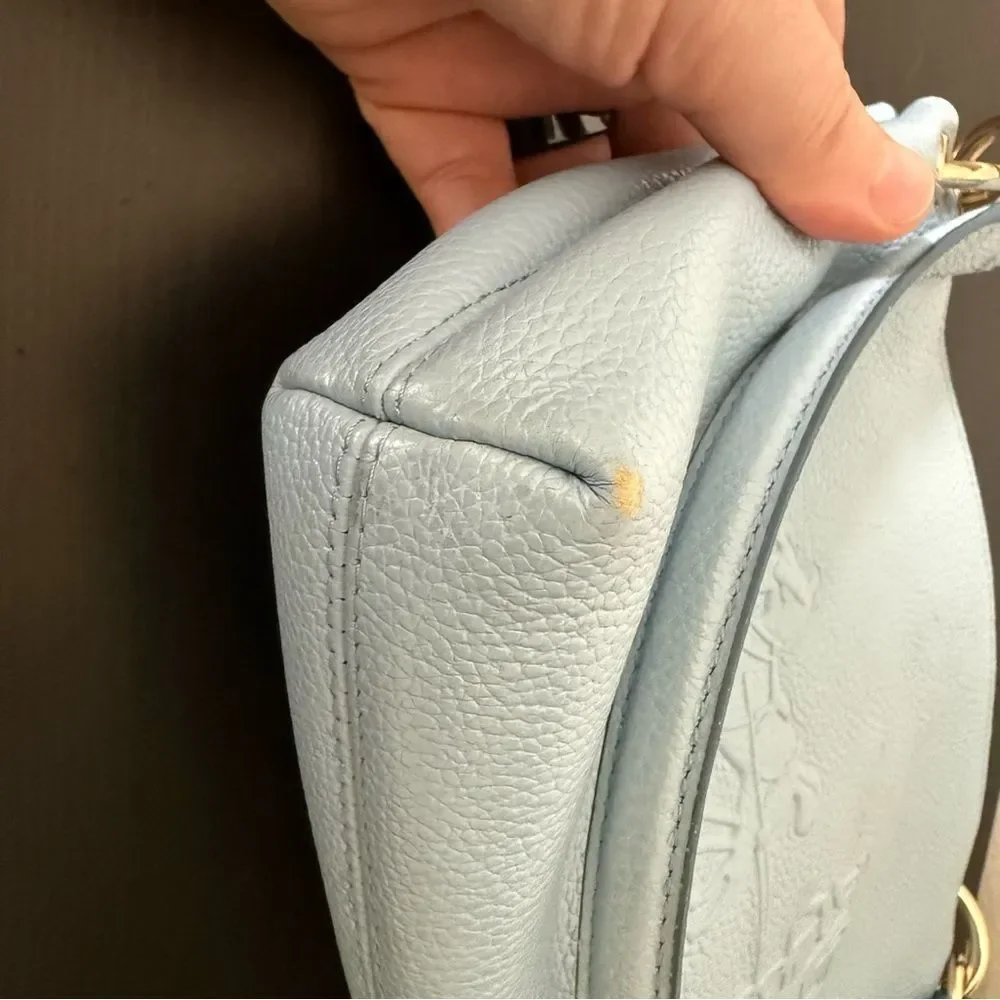 Coach 33521 Charley 2 Way Shoulder Bag Horse Carriage Logo Pebbled Leather Blue